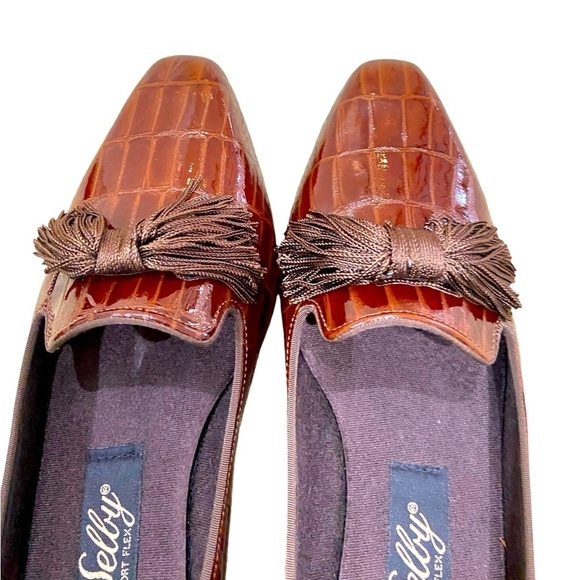 Nwot Selby comfort flex patent leather slip on caramel faux croc tassel bow sz 9 - Picture 7 of 10